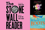 Covers for the audiobooks of The Stonewall Reader, Fresh Ink, and Puss in Boots