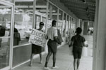 Black and white photo of protest