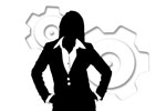 Silhouetted female figure in a suit