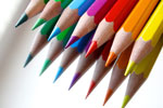 Multi-colored, sharpened colored pencils
