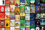 Newbery winner book covers arranged in rainbow gradient