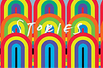 Stylized rainbows with "stories" in white text