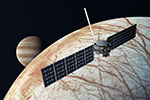 Rendering of Europa Clipper orbiting Venus