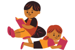 Illustration of two kids reading books