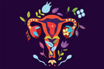 A colorful, stylized uterus illustration