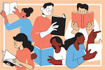 Illustration of people reading books