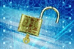 A lock with a stylized digital background
