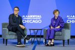 Simon & Schuster Senior Vice President and Publisher Justin Chanda (left) interviews author Judy Blume at the 2023 Annual Conference and Exhibition.