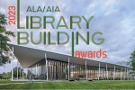 Photo of a library with text that reads 2023 ALA/AIA Library Building Awards