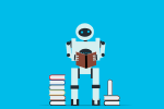 Illustration of a robot reading books