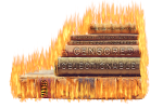 Illustration of censored books on fire