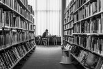 Black-and-white image of a library