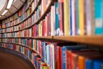 Colorful library shelves