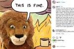 "This is Fine" meme featuring one of New York Public Library's lions