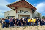 Crowd in front of Sullivan City Library