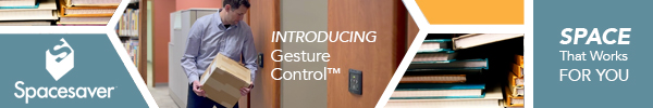 Ad for Spacesaver. Introducing Gesture Control. Space that Works for You.