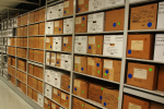 Boxes of materials at the National Archives in College Park, Maryland