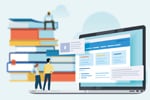 Illustration of people, stacked books, and a computer monitor. (Illustration: ©PureSolution/Adobe Stock)