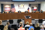 Screencap from the 2024 Katy ISD Board meeting that passed the library book policy.