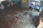 Lobby of Allegany County Library's Westernport Library being flooded