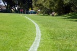 Chalk line on a grassy field