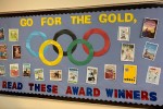 Winter Olympic-themed display promoting award-winning books