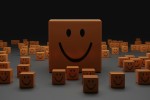 Cardboard boxes decorated with smiley faces