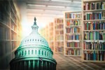 Dome of the US Capitol overlaid with library stacks