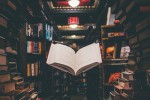 Floating book in a library