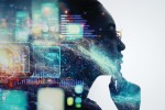 Man's head overlaid with technology