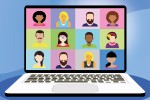 Laptop depicting a grid of people at an online meeting