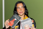 Dua Lipa with books by Margaret Atwood