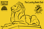 Laufey Book Club library card at Boston Public Library featuring the library's lion stature