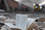 Book at the site of a missile strike in Kyiv