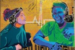 A mural from Madison (Wis.) Public Library’s Making Justice program depicting two teens in a recording studio and text showing teenagers' wishes.