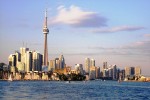 Toronto skyline including CN Tower across Lake Ontario