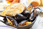 Photo of steamed mussels and bread at The Choptank