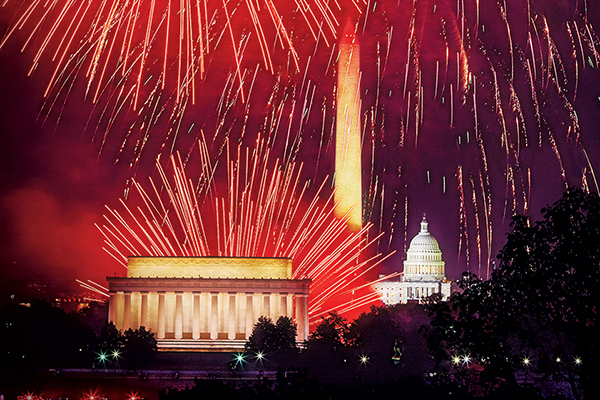 Fireworks over Washington, D.C. skyline